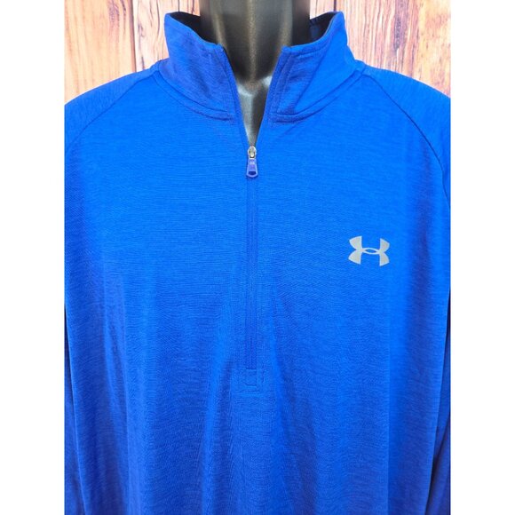 Under Armour Mens 2XL Long Sleeve Blue Quarter-Zip Pullover - Picture 3 of 8